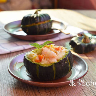 南瓜鲜虾焗饭