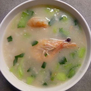 小油菜鲜虾粥